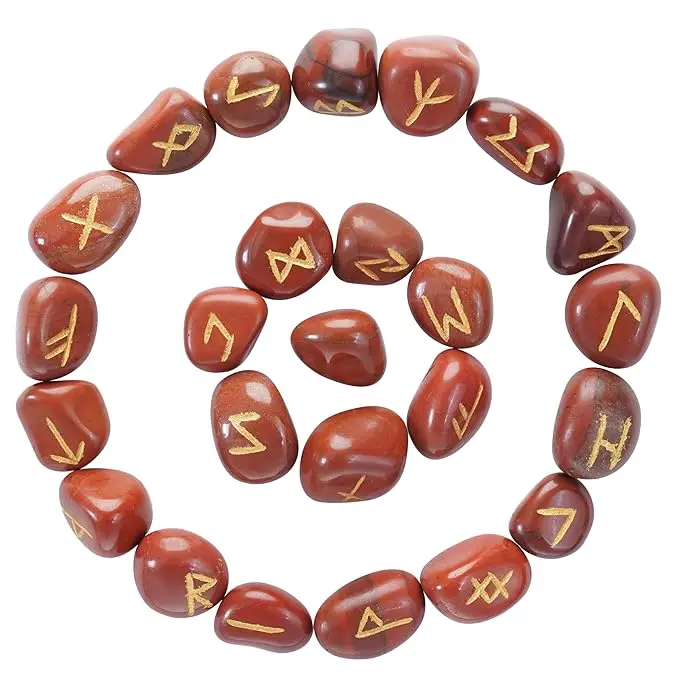 red jasper Crystal Rune Set Natural Wicca Energy Stone For Divination and Intuition Reiki Meditation In Protection viking rune