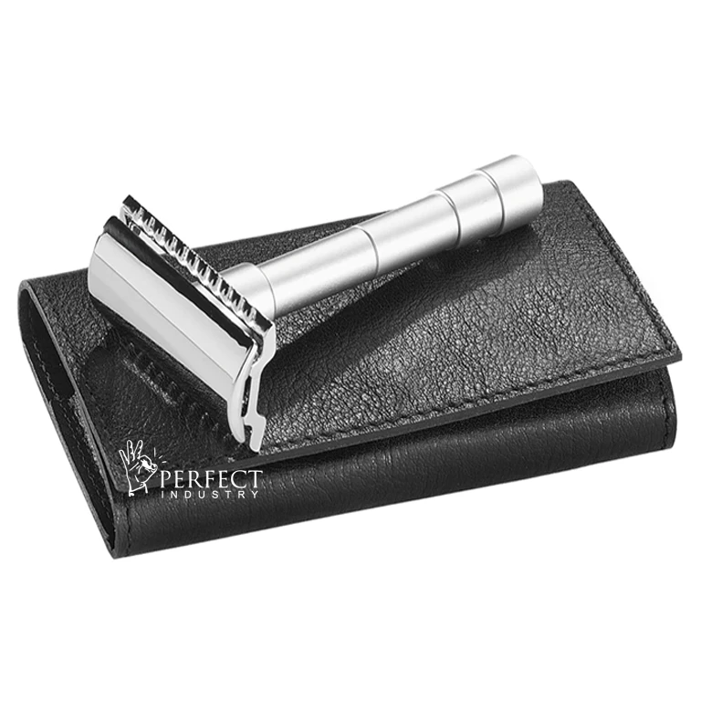2023 barber supplies high quality razor private label men grooming double edge safety razor with travelling case