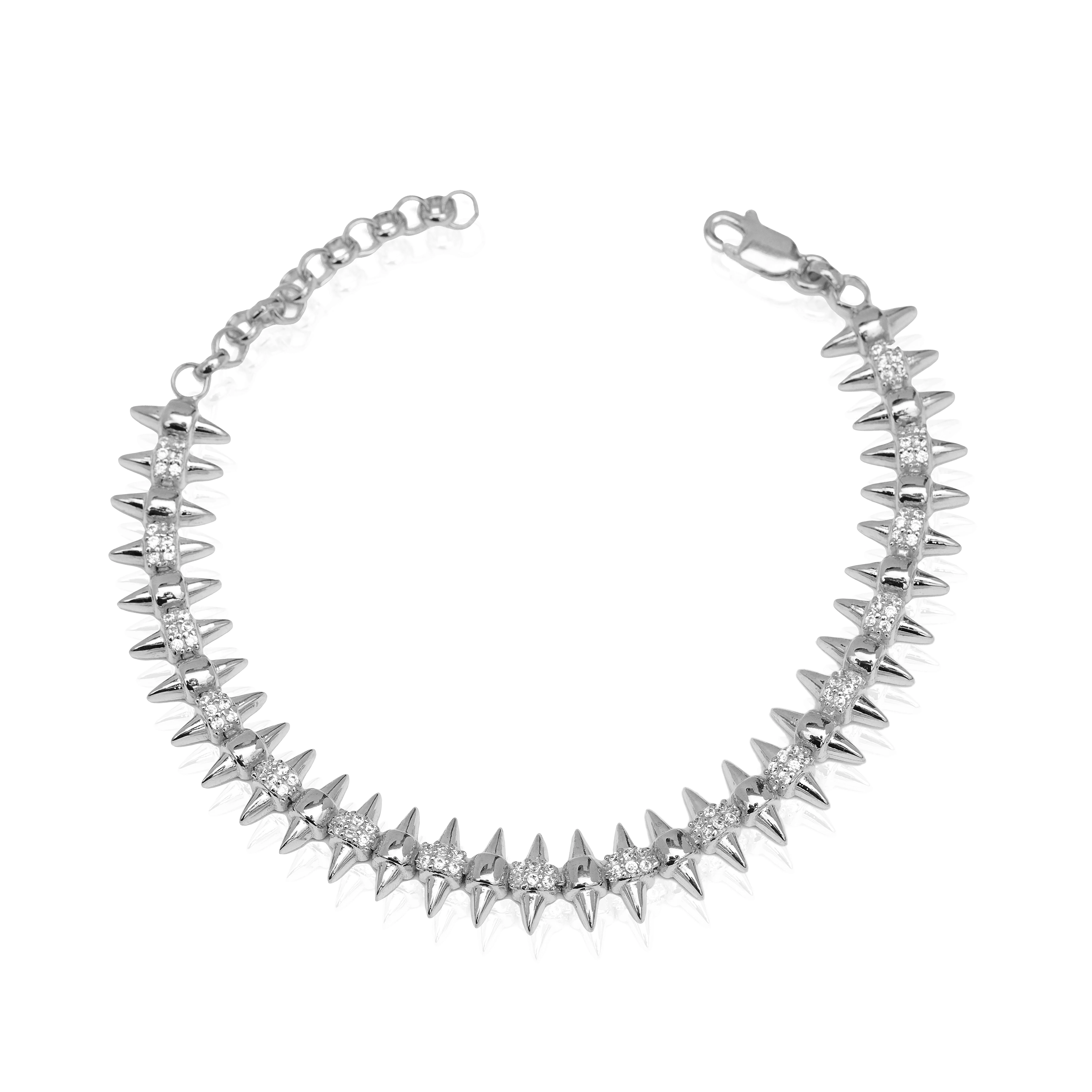 Spike Rivet Design Clear Zircon Stone Turkish Handmade Wholesale 925 Sterling Silver Cluster Bracelet
