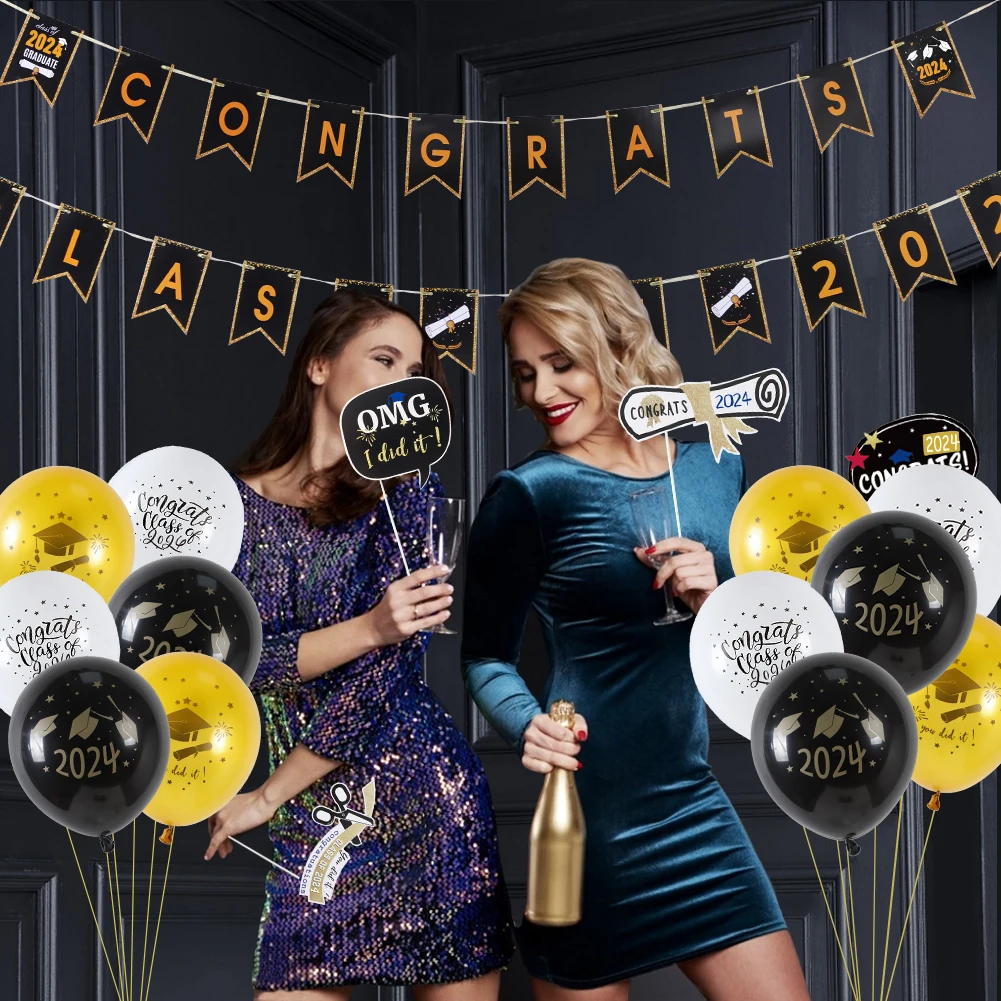 85pcs Cake toppers graduation props graduation decor balloons  2024 Graduation Party Decoration Set