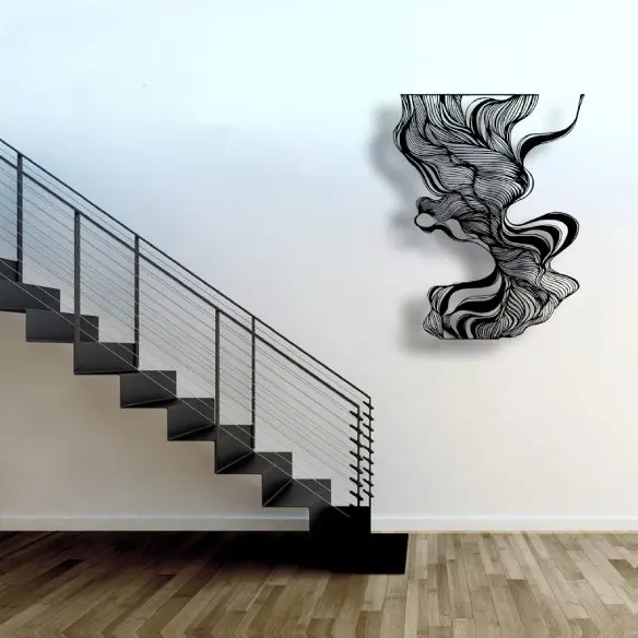 Black, Gold, Silver, White and Copper Metals Abstract Geometric Line Art Luxury Wall Decor Modern Entryway Wall Sculpture