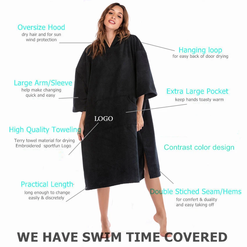 Wholesale Custom Adult Kids Beach Surf Swim Diving Hooded Poncho Half Sleeve Changing Towel Robe Surf Poncho with Hood