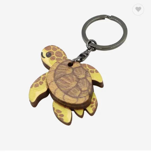 Hot Selling Tourist Souvenirs Sea Turtle Animal Wooden Wood Keychain Hawaii Souvenirs Gift