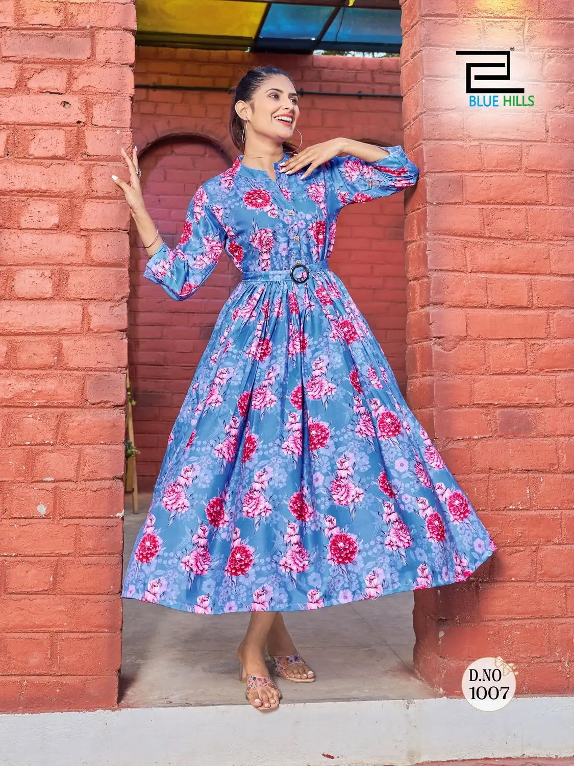 Indian High Quality Designer Print long pattern pink color cotton Kurti kurta Dress For ladies latest collection from India