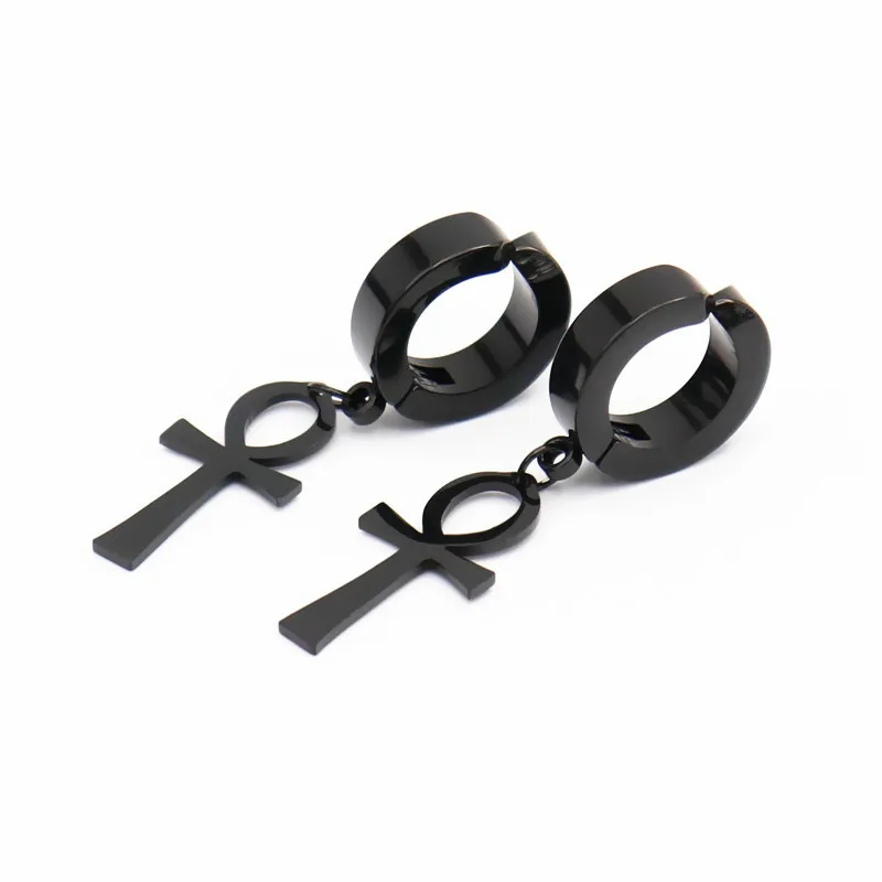 Gothic Dropshipping Hypoallergenic Stainless Steel Piercing Crosss Dangle Huggies Hoop Black Stud Earrings For Men