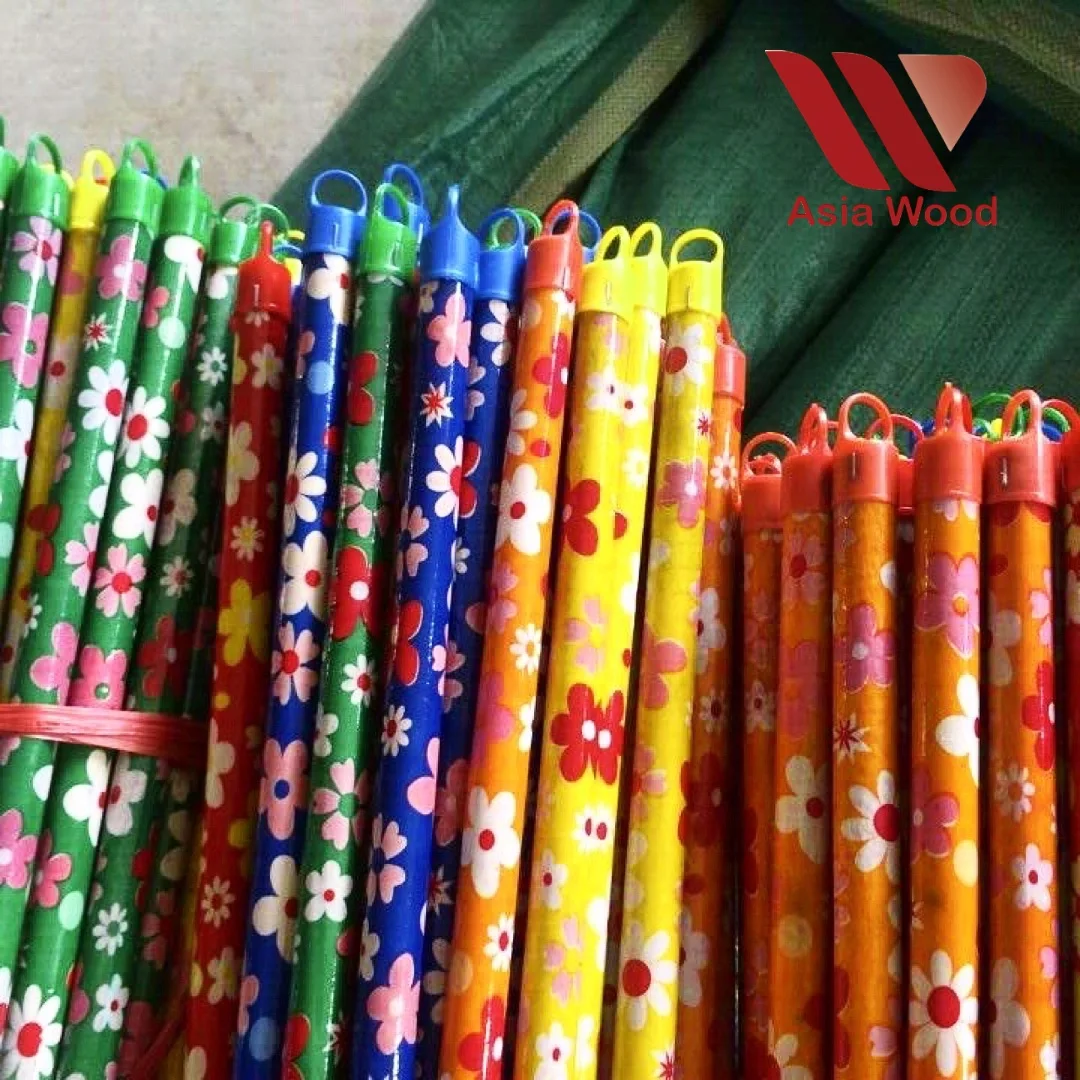 Wholesale 100% Wood Eucalyptus Mop Stick Natural Indoor Cleaning Broom with PVC Cover and Dustpan for Home Use