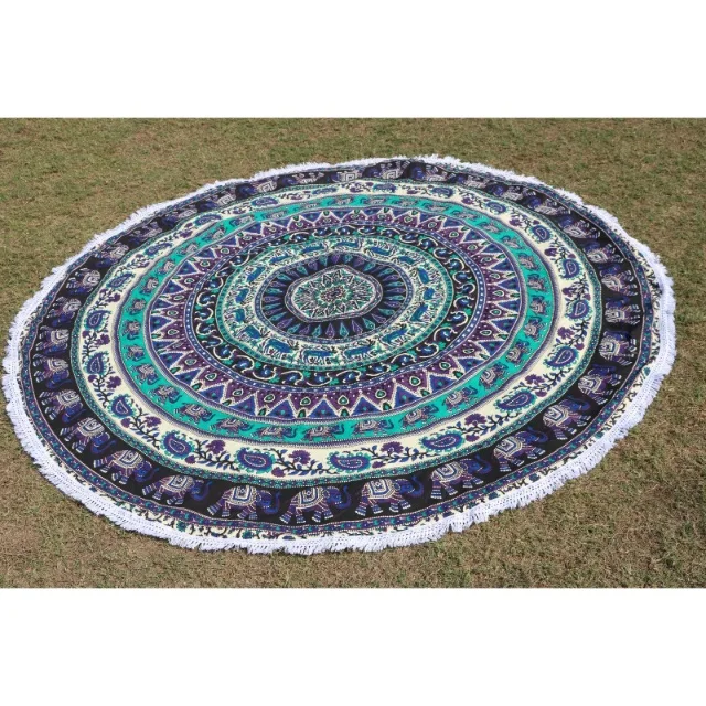Boho Beach Throw Tapestry black white Mandala Roundie Round Beach Towel Ethnic Summer Bohemian Tapestry With Hand Wash tapestry