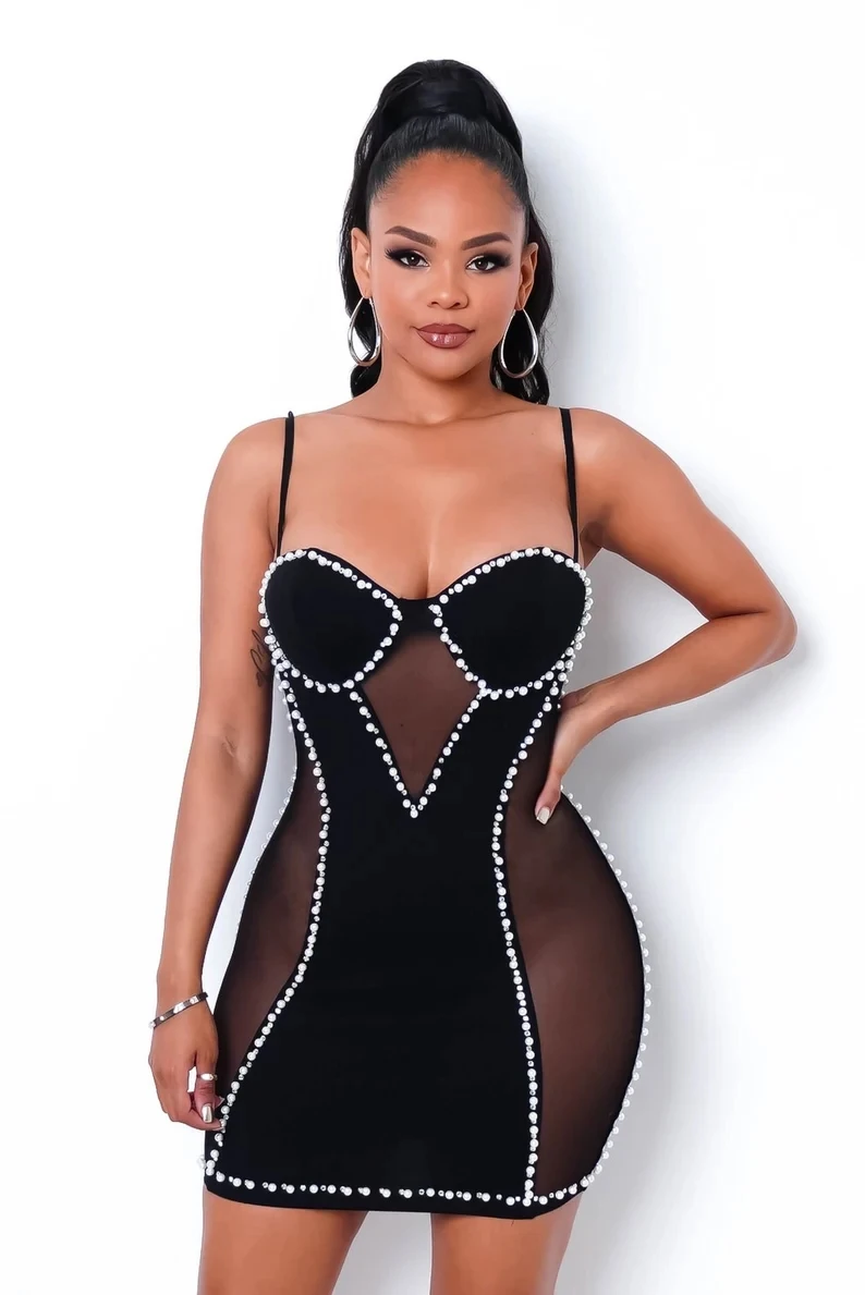 Customized Size Luxury Rhinestone Transparent Sexy Party Club Dress Plus Size Women See Through Mesh Dress