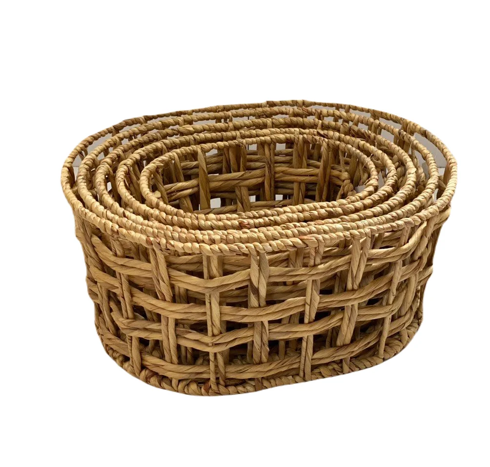 Open weave water hyacinth basket/ Eco-friendly material water hyacinth storage basket made in Vietnam