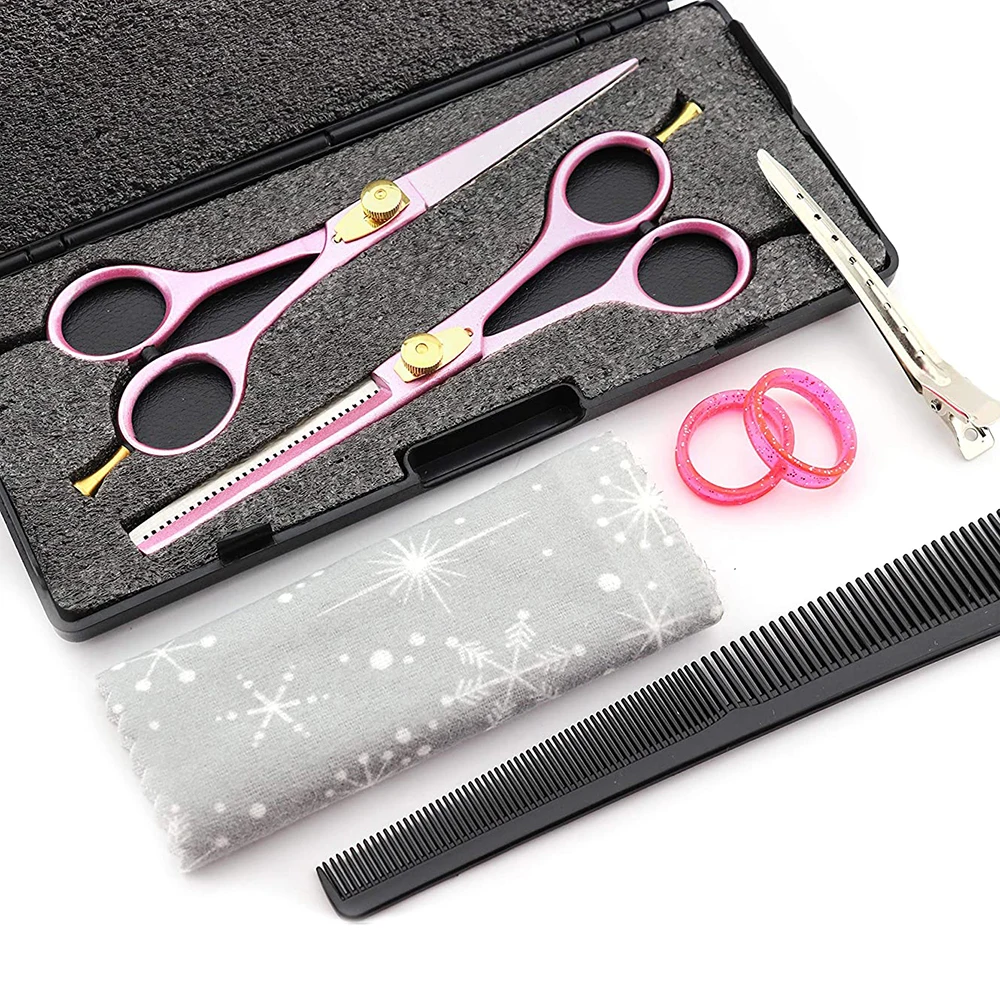 Barber Scissors Kit Baby Pink Color Coated Hair Cutting Salon Scissor Barber Thinning Shears 2 Pcs Hairdressing Set