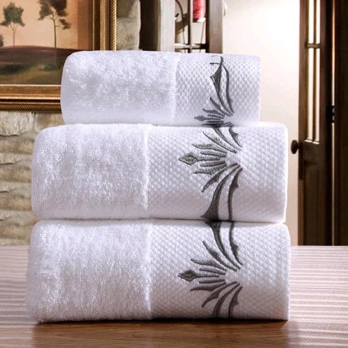 5 star hotel towels white custom logo bathroom linen 100% cotton face hand bath hotel towel set