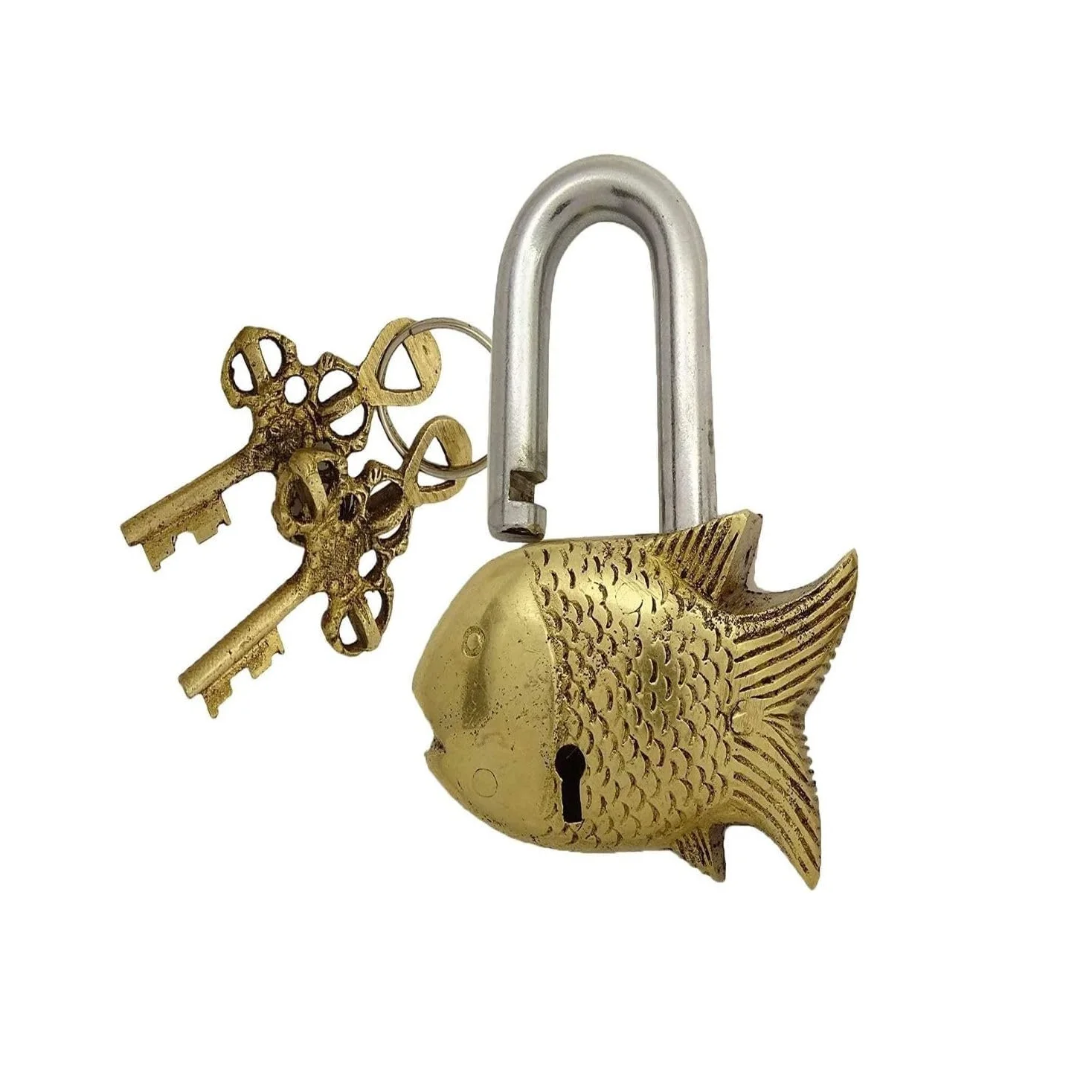 Ventures Antique Security Lock with Two Keys Vintage Solid Brass Product for Home/Office