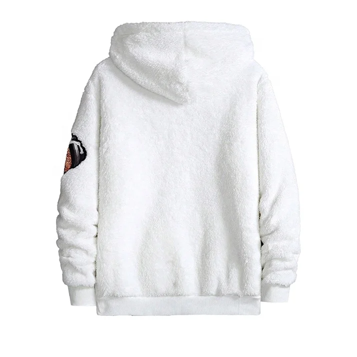 New Arrival Boys Sherpa Hoodie with Hood& Bear Embroidery Kangaroo Pocket  Street Fashion Wear Custom Sweatshirt For Men