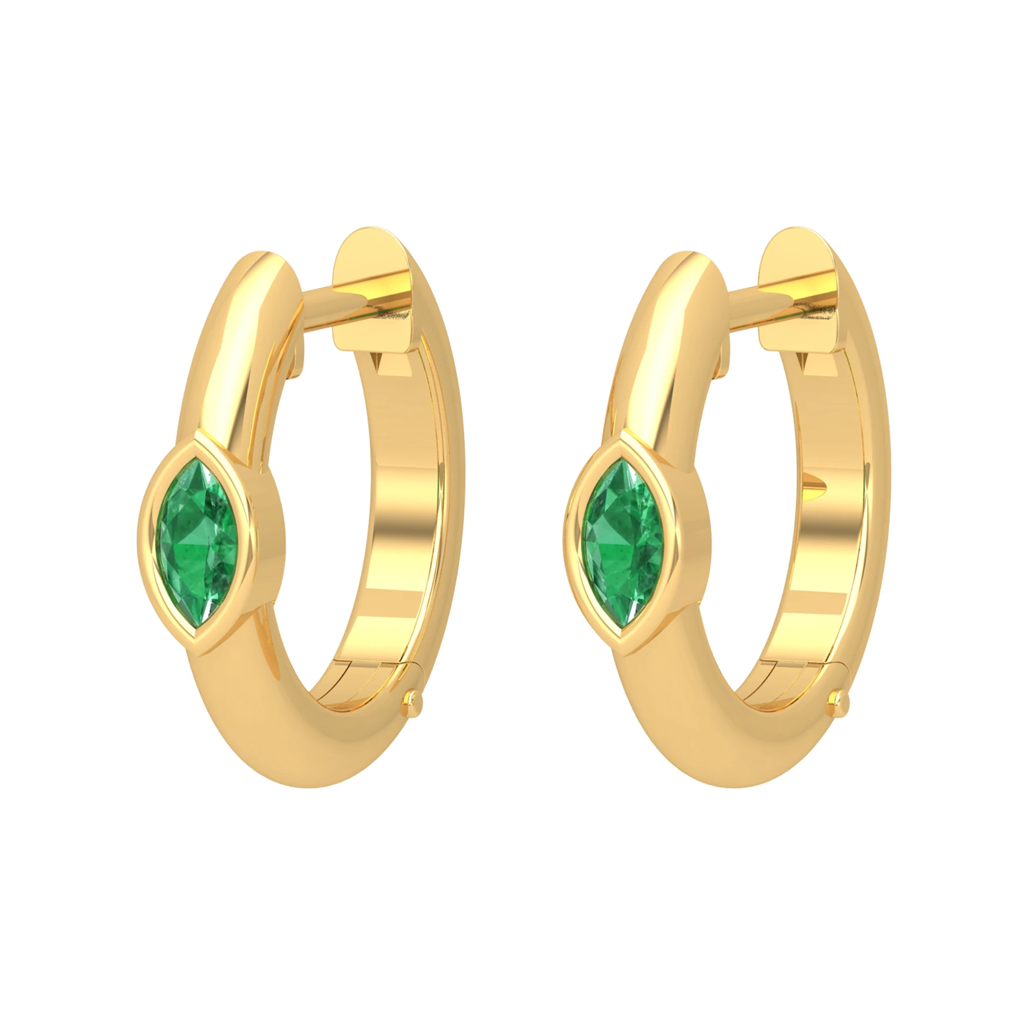 Elegant Dainty Genuine Marquis Emerald Huggie Hoop Earring For Women 18K Gold Birthstone Earring Gemstone Jewelry