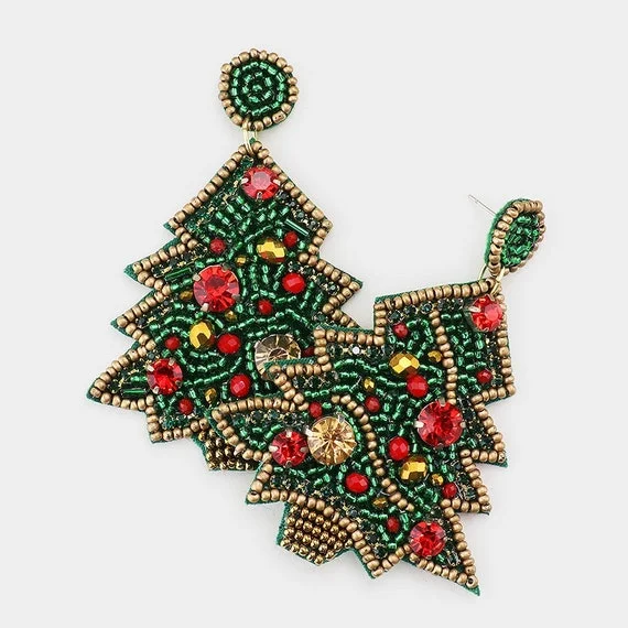 Red Pepper Seed Beads Christmas Stud Earrings Unique Design Drop Earrings for Holiday Beaded Earing Patterns Full Customized