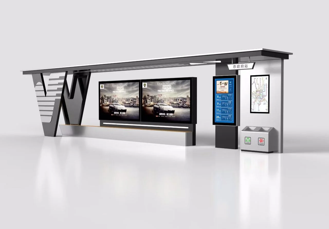 INTEFLY City Street Galvanized Sheet Smart Bus Shelter Station With Bus Stop Digital Signage