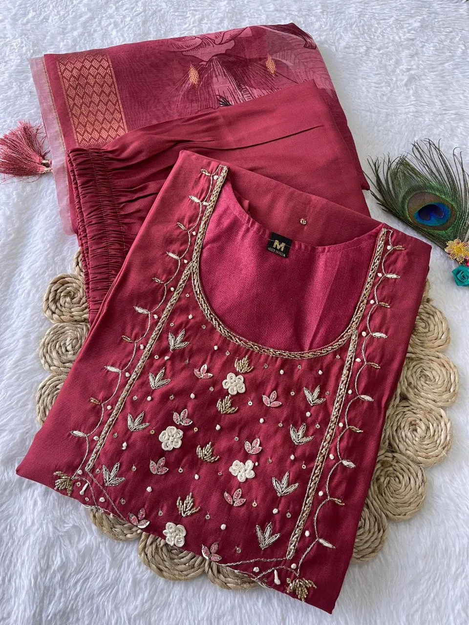 Designer Silk With handwork work salwar suit, Pakistani Salwar Kameez Dupatta Dress, Wedding function wear.
