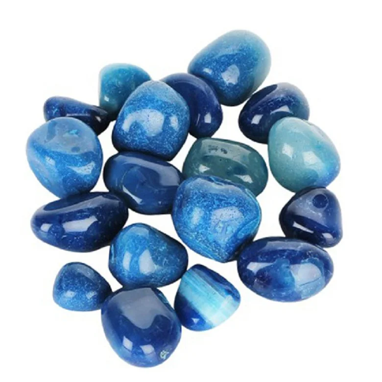 WHOLESALE NATURAL HEALING CRYSTAL  BLUE ONYX  TUMBLES/PEBBLES :  GEMSTONE HIGH QUALITY BLUE ONYX  POLISHED TUMBLED STONE