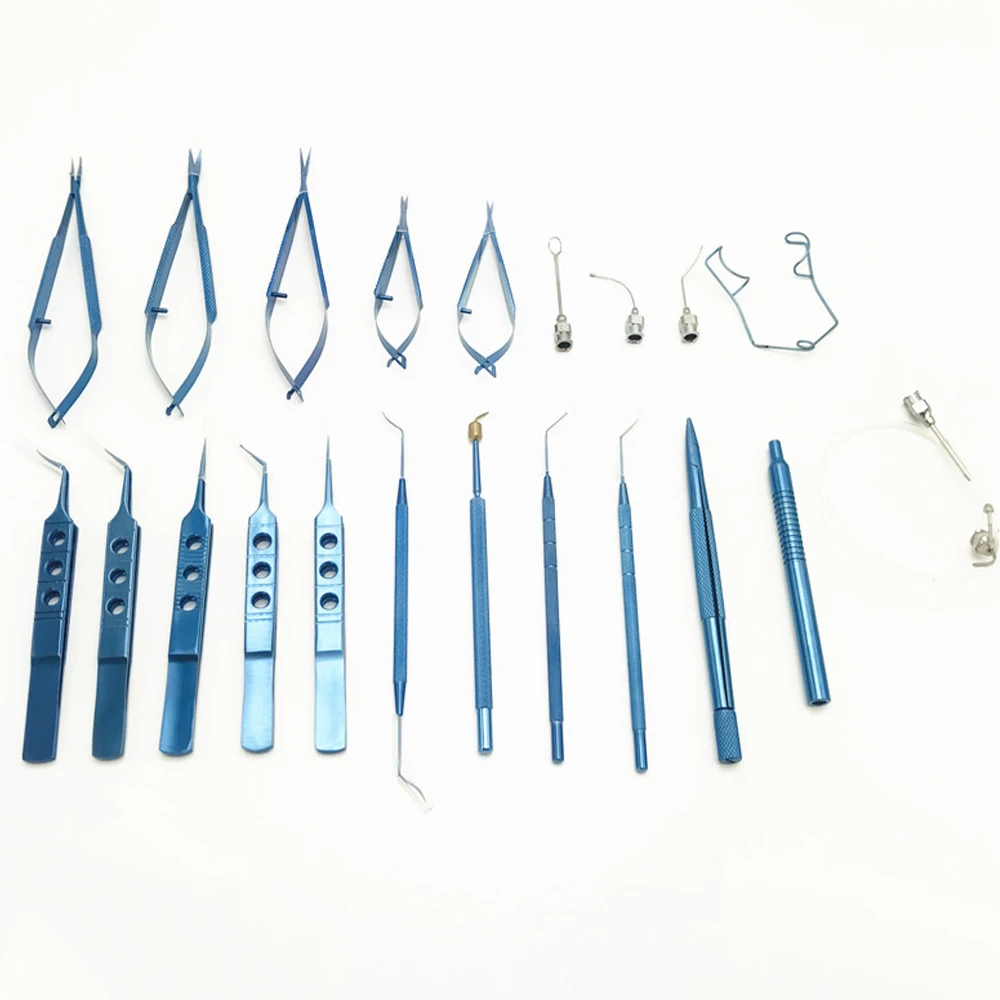 21PCS OPHTHALMIC CATARACT SET EYE MICRO SURGERY WITH STERILIZATION TRAY BOX CASE CE ISO APPROVED