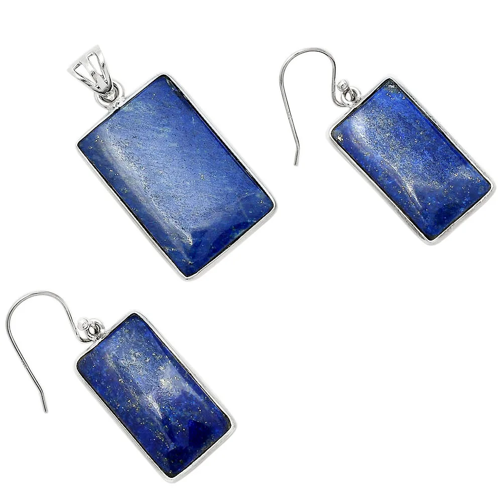 Набор ювелирных украшений Lapis Lazuli из Афганистана 925 стерлингового серебра серьги с подвесками SDT02486 T-1001 синий драгоценный камень ювелирные изделия