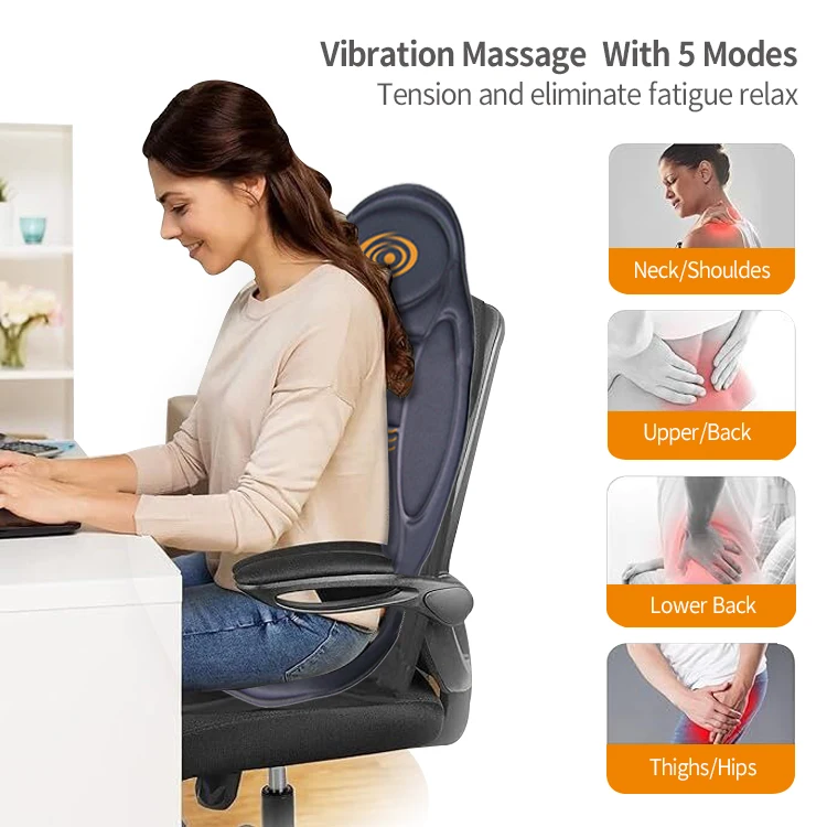 5 motors Vibration Back Massager Chair Pad Waist Heating Air Pressure Car Seat Massage