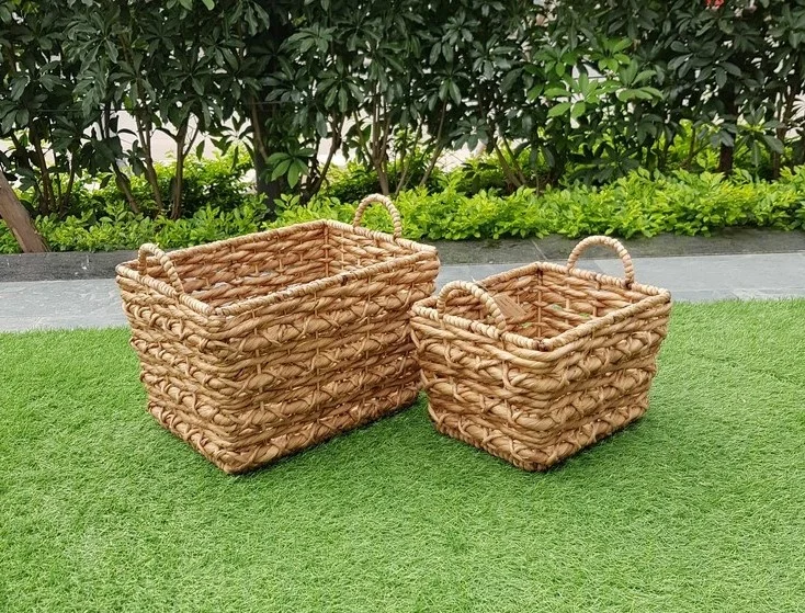 Vietnam manufacture wicker basket with handle Water hyacinth storage rectangular baskets for decoration and storage