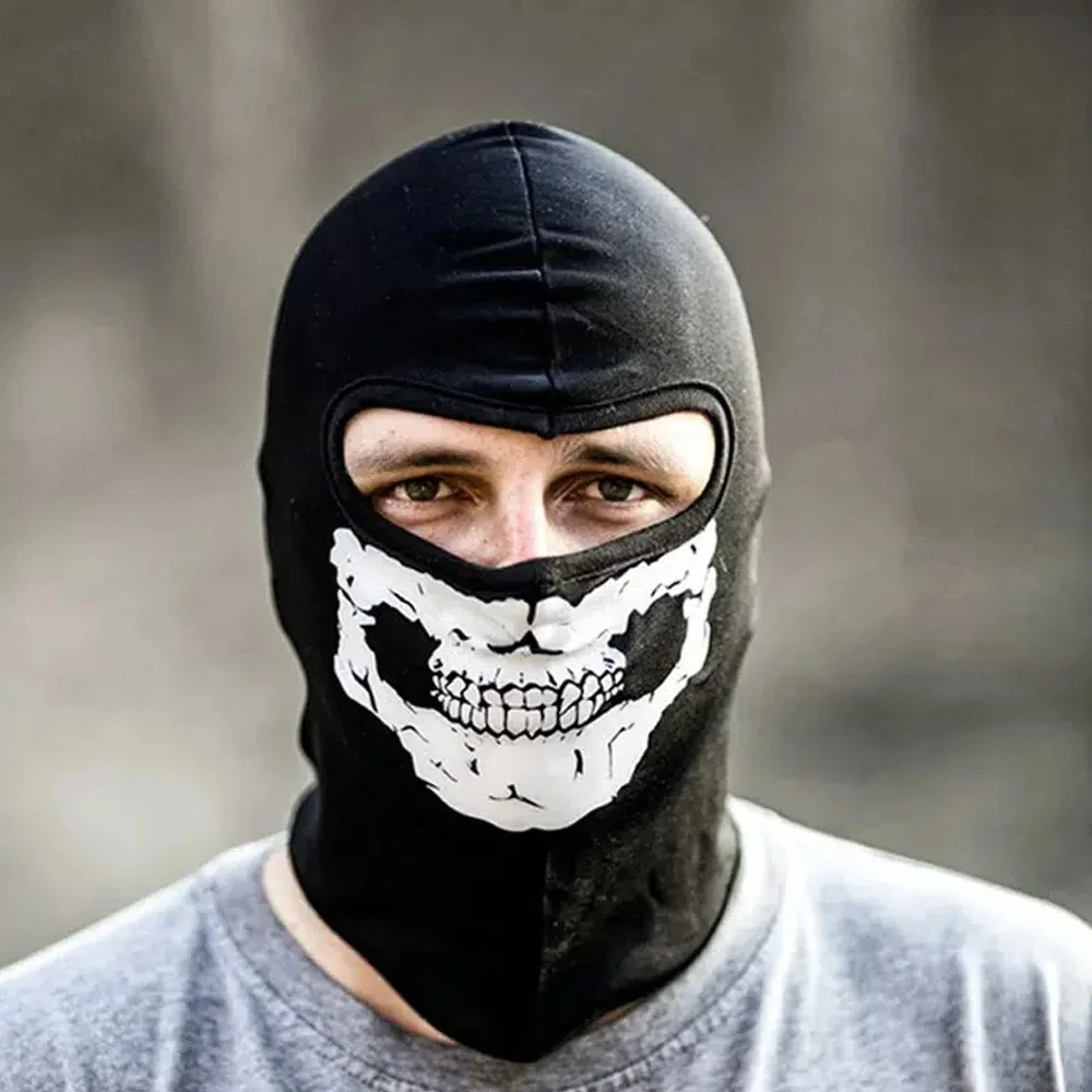 Halloween Skull Print Balaclava Costume Ghost Full Face Bike Face Mask Outdoor Motorcycle Riding Men Hat Ski Caps