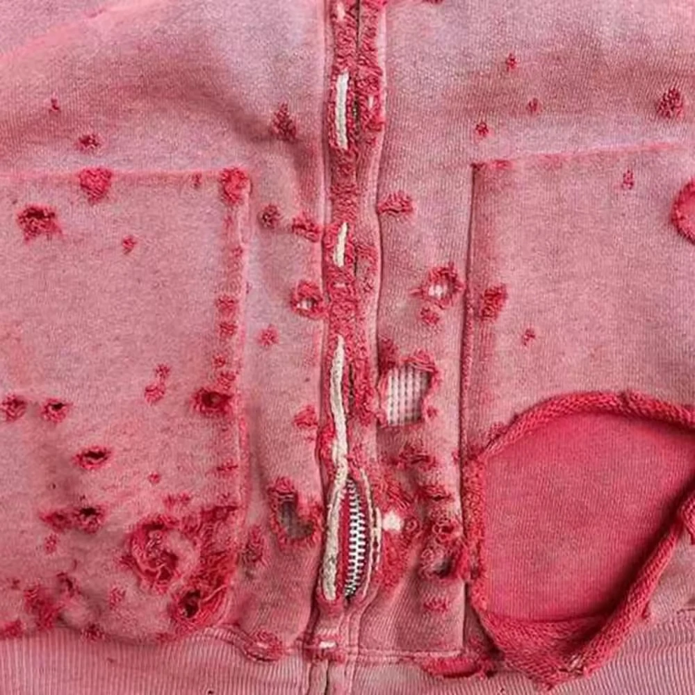 Premium Streetwear Custom Heavy Hoodie Made Custom Ripped Cotton Sun Faded Vintage Zipper Double Pickled Hoodie For Men