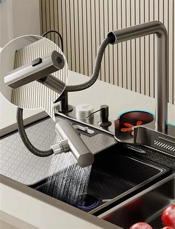 2024 Moden Black Kitchen Sink New Stainless Steel Smart And Large Sink Home Utility sink Multifunctional Faucet