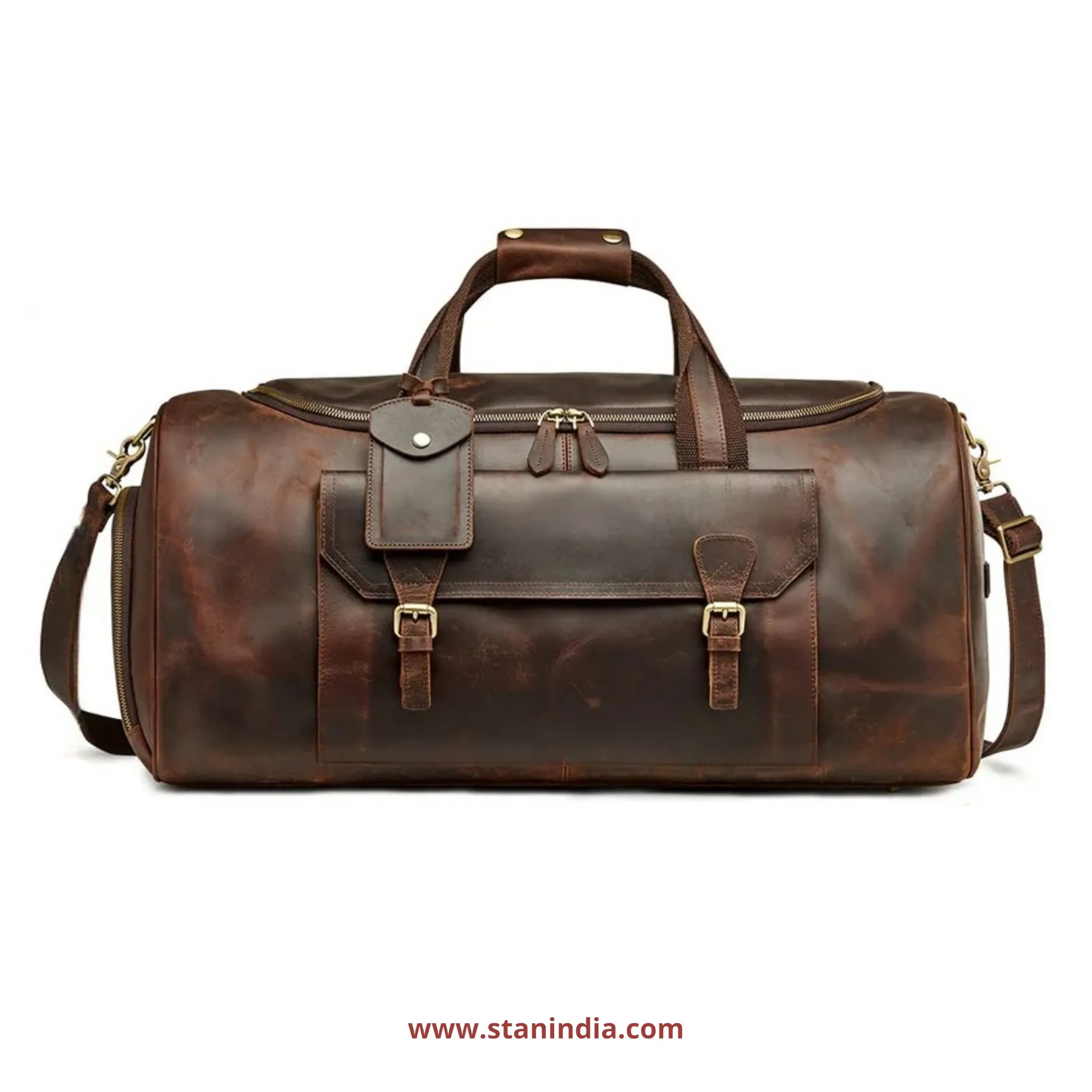 Designer Crazy Horse Leather Duffel Bag with Shoe Compartment Trolley Sleeve Weekender Bag for Business Trips Travel and Gym