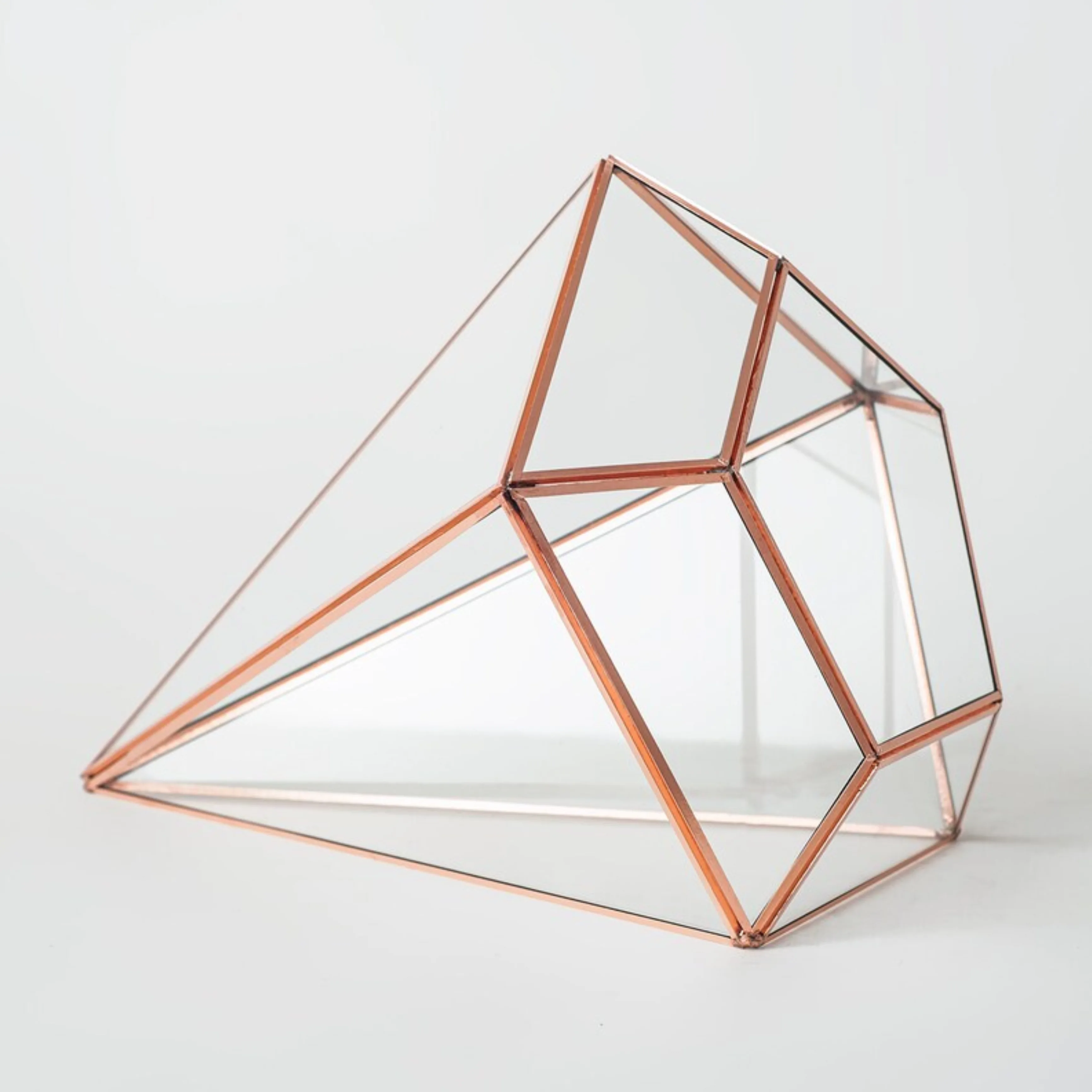 Rose Gold Geometric Glass Terrarium Wholesale Price Metal Framed Pyramid Glass Terrarium
