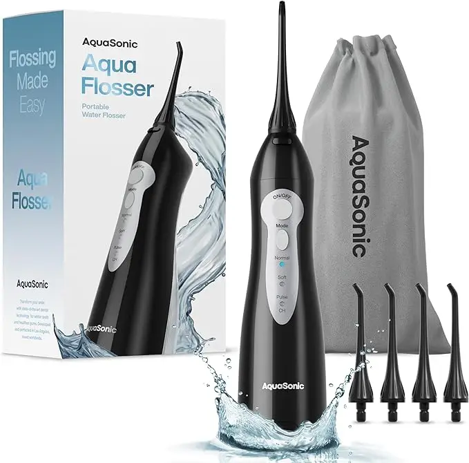Aquasonic Aqua Flosser Professional Rechargeable Water Flosser with 4 Tips Oral Irrigator w/ 3 Modes