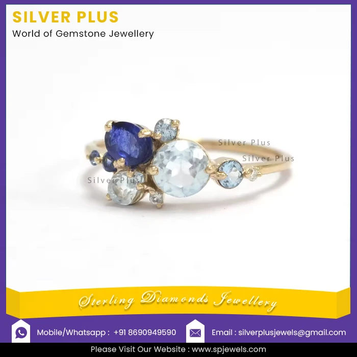Natural Blue Sapphire Sky Blue Topaz in 14 Karat Gold Designer Band Wholesale Ring