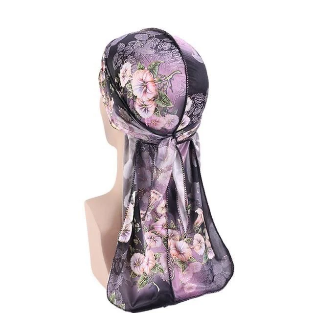 Wholesale silk hair durag  with head tie wraps custom logo designer durags satin