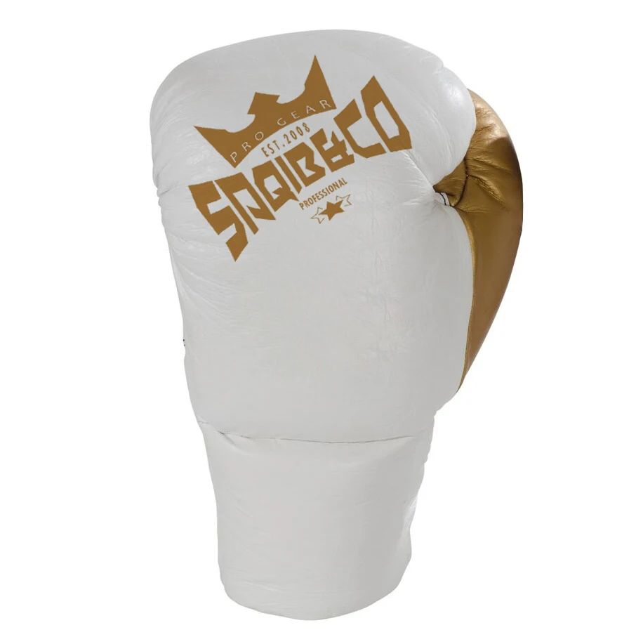 Top Quality Professional White Gold Horse Hair Leather Boxing Gloves For Fight