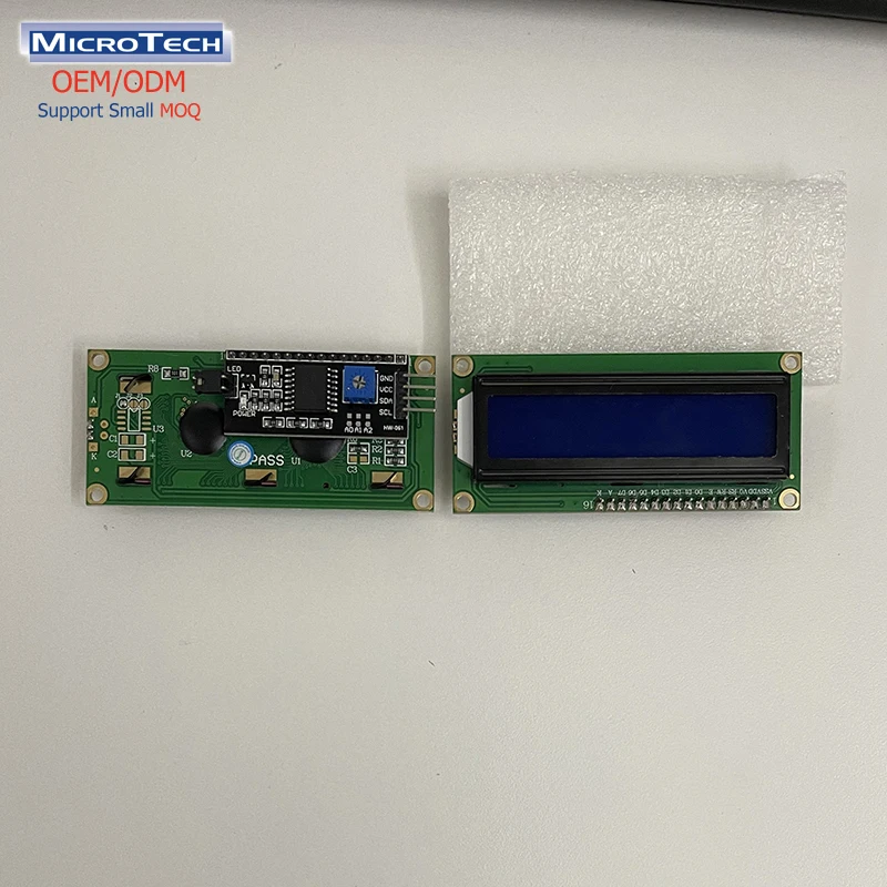 Factory OEM ODM lcd 1602 STN 16*2 COB blue screen 5V module with IIC adapter board interface  Dot matrix module