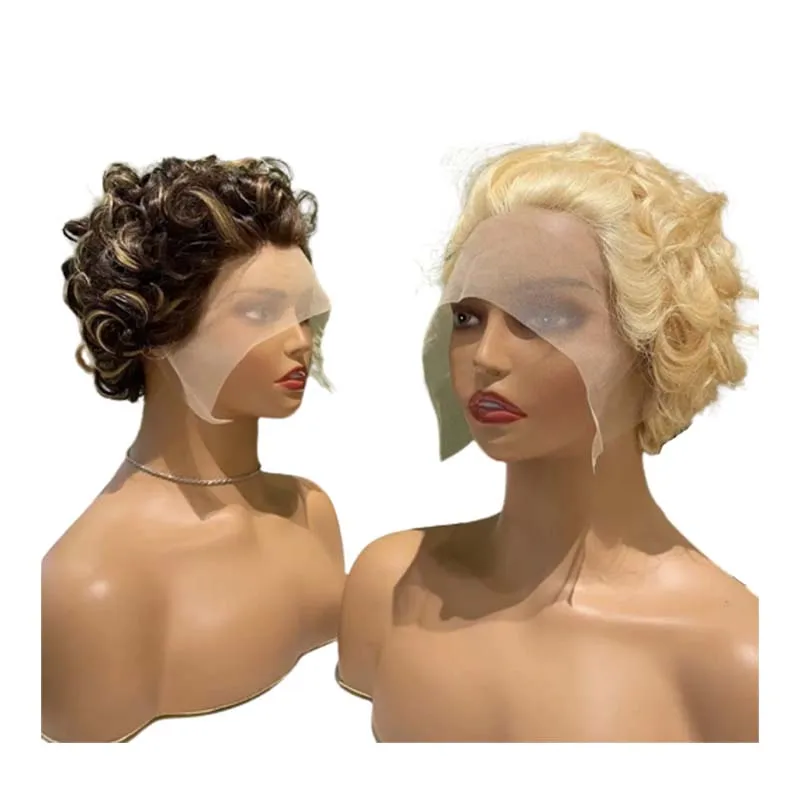 Short Water Wave Bob Wig Brazilian Natural Wave Highlight Blonde Pixie Cut TPart Lace Wigs Brazilian Rose Curly Human hair Wigs