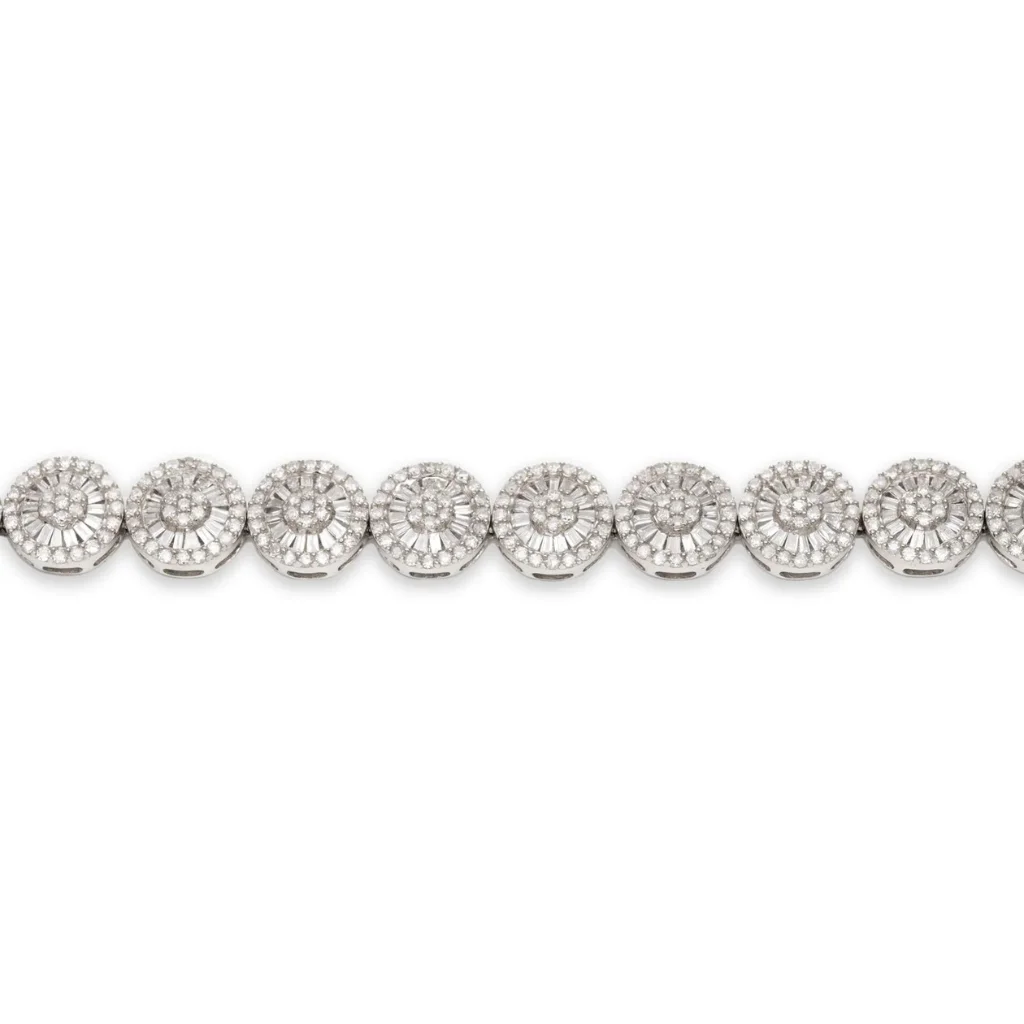 Trendy Design Stylish Circle Bracelet 14K Gold Natural Round And Baguette Cut Diamond Tennic Bracelet Collection
