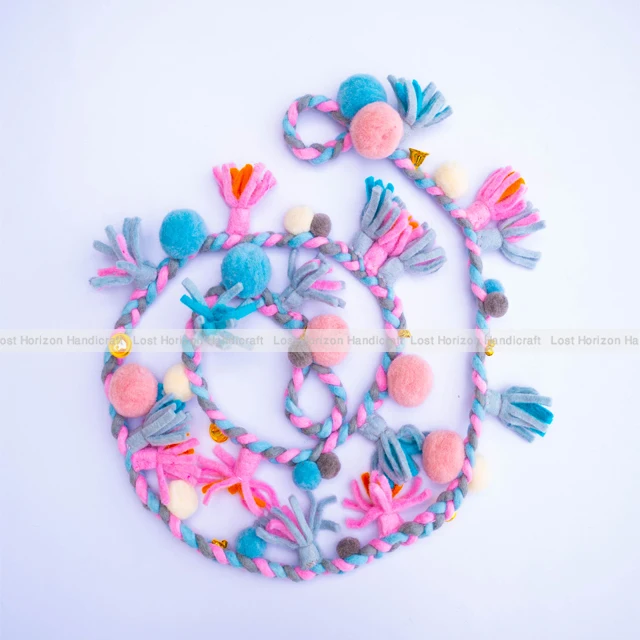 Christmas Felt Handmade Garland - Blue and Pink Christmas Garland - Garland Christmas tree decor Handmade in Nepal
