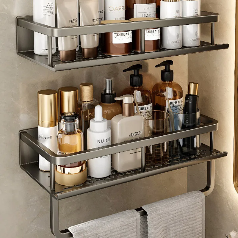wall mounted luxury floor cabinet metal shelf no drill stainless steel golden bathroom shelves