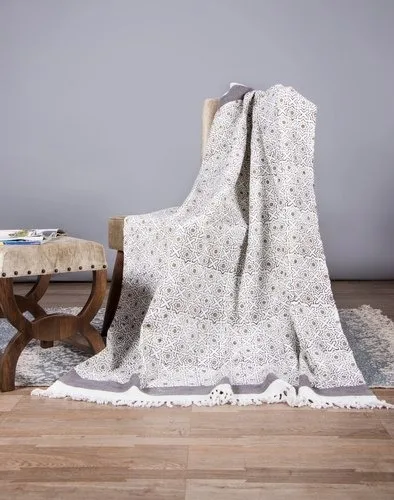 White Striped With Yellow Mud Cloth Sofa Throw, Bed Throw, Cotton Throw