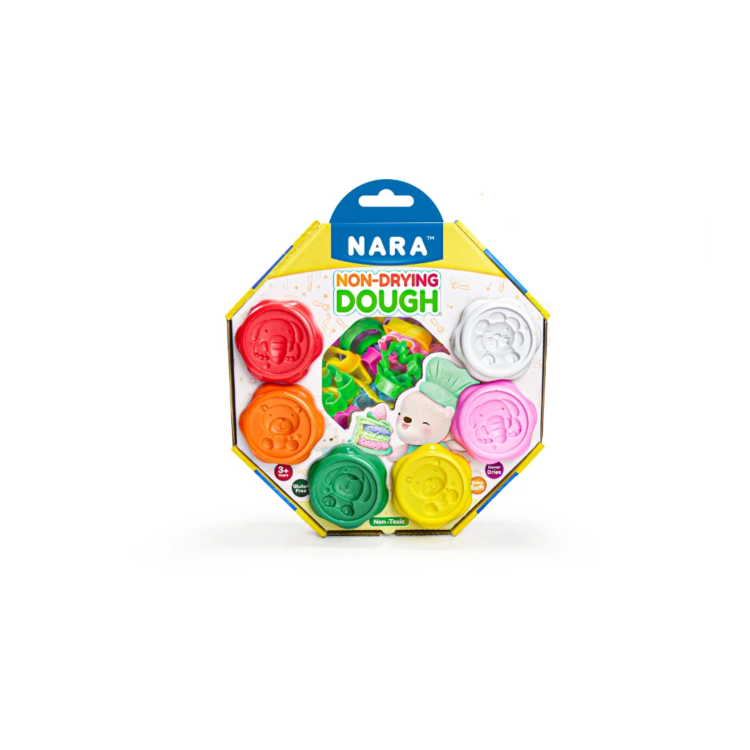 NARA Extra Soft Non-Drying Dough Clay Set 6 Color Tubs with 16 Cutters and 1 Roller Funny Special Gift Resin Material