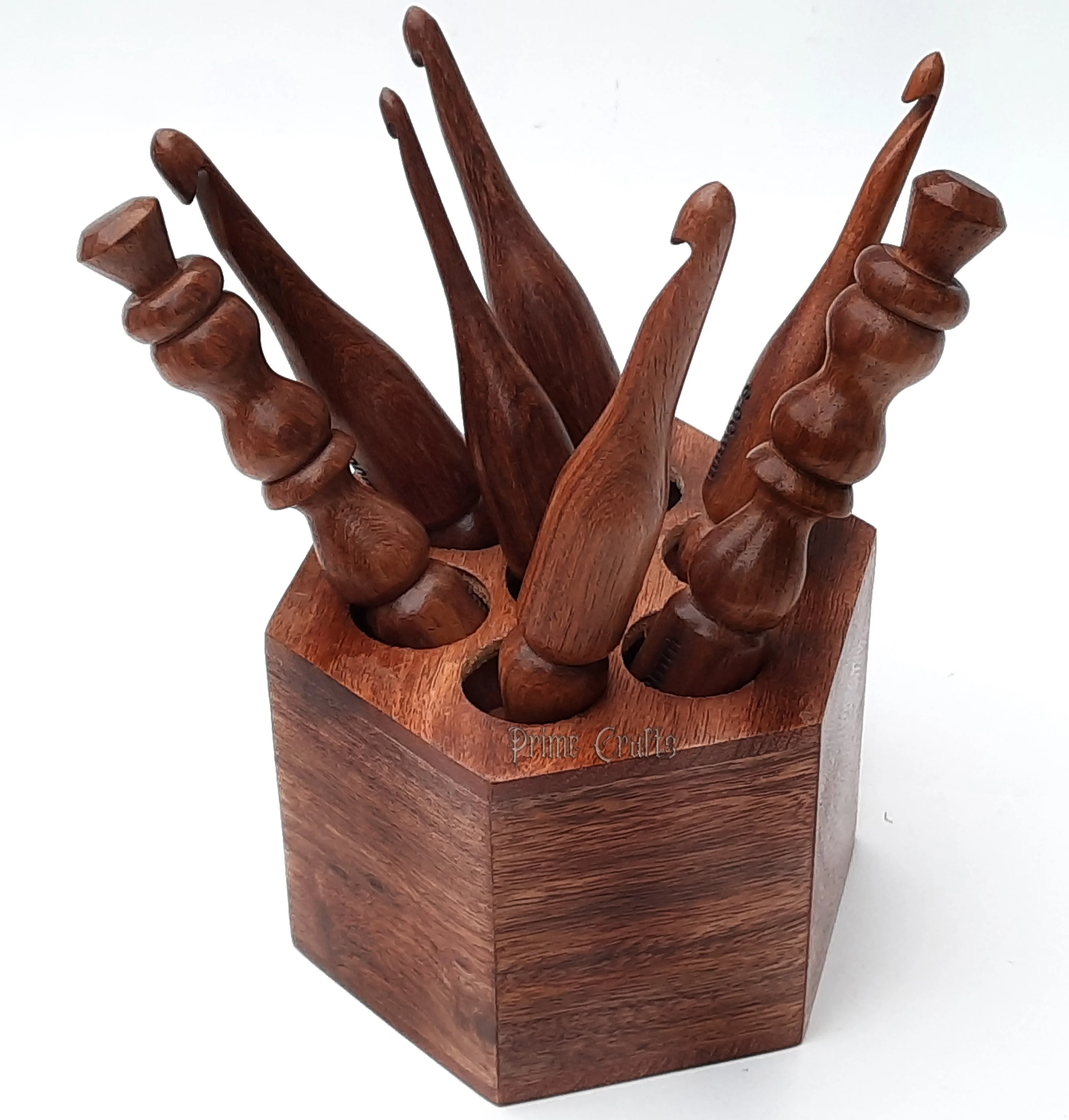 Handmade Wooden Crochet Hook Sheesham hooks with crochets hooks stand set of 7 with stand needle work crafts by AYAANS