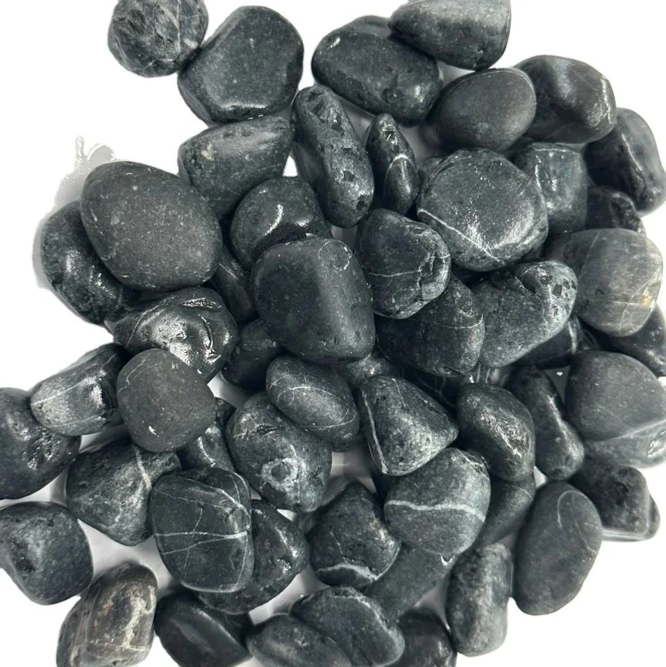 Super Cheap Tumbled Unpolished 10-80mm Black pebbles tumbled stone pebble for garden landscape decoration outdoor Gravel