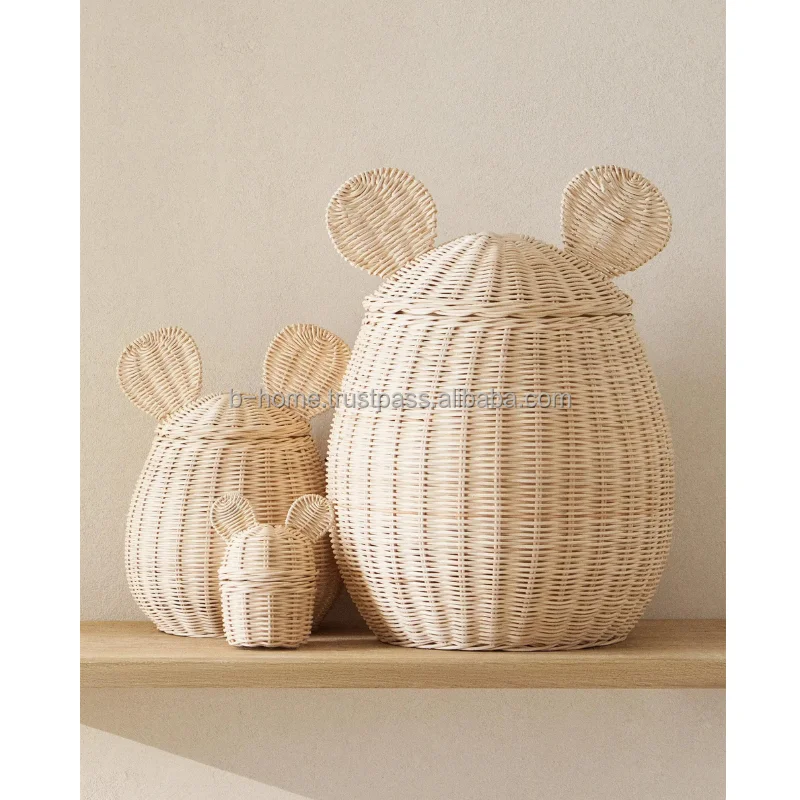 2024 New Arrival Beige Rattan Basket with Unique Design Wicker Material Ear Weave for Kids Made in Vietnam Handicraft