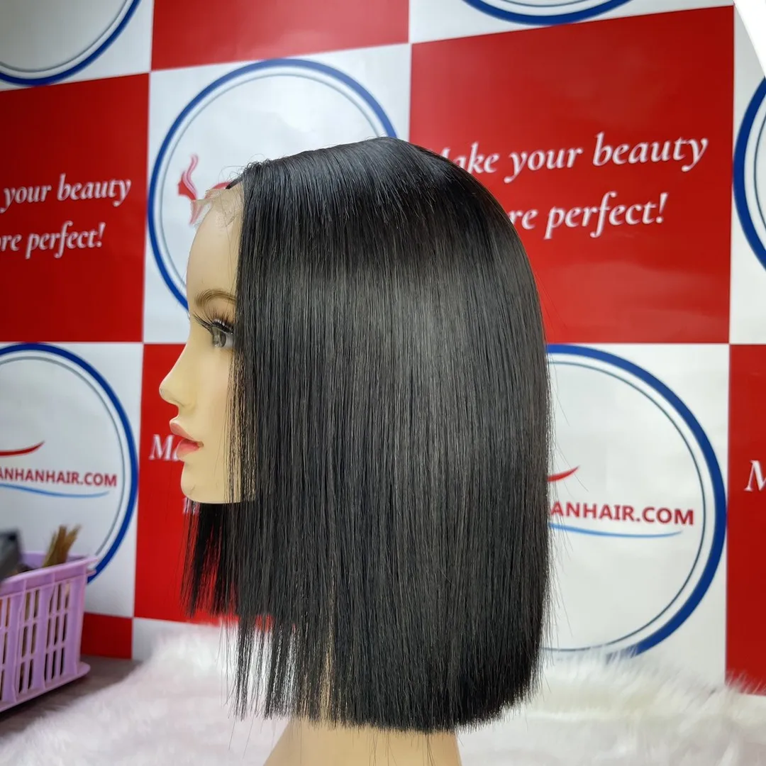 Super Double Drawn Human Hair Extensions Bob Wigs 200% Density Lace Closure Human Wig Bone Straight Wigs For Black Women