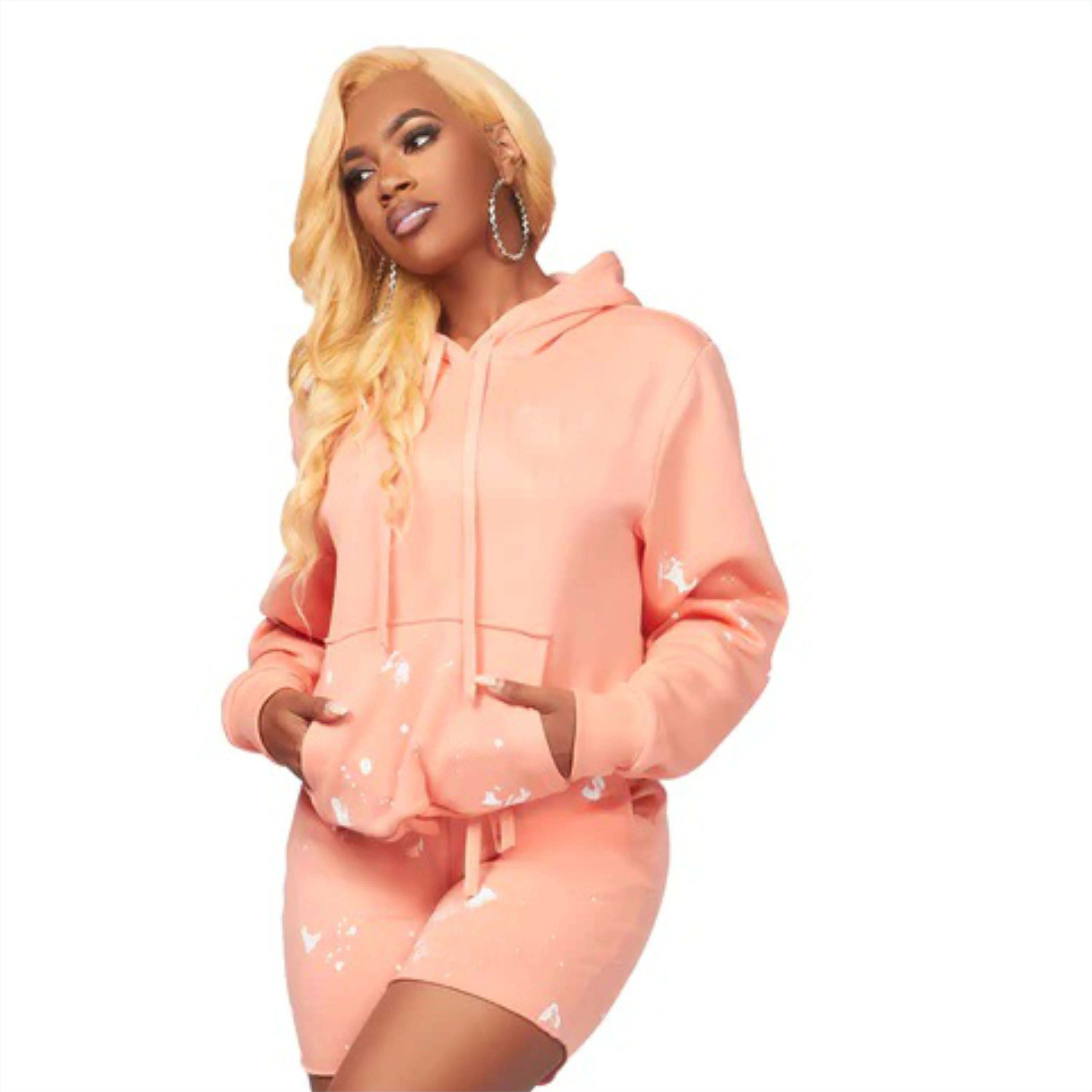 Oversize Cropped Hoodie Jogger 2 Piece Set Custom Logo PULLOVER Style Cute Woman Clothing Hooded Collar Crop Tops for Ladies