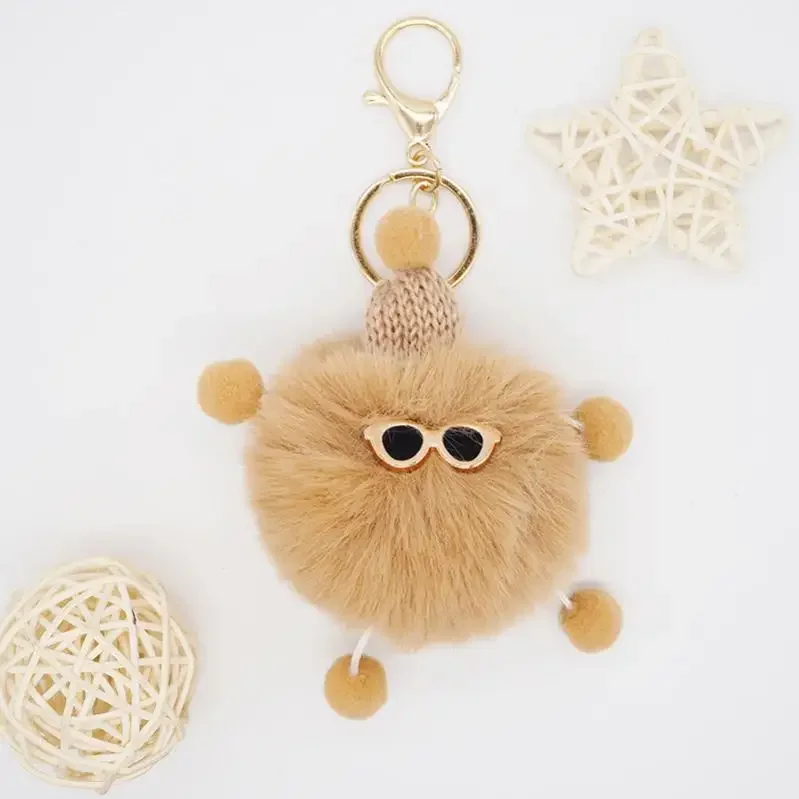 New hot Pom Pom Keychain Fluffy Ball Keyring Plush doll Faux Rabbit Fur Cute Animal Elf Pompom Plush Key chain for Bag charm