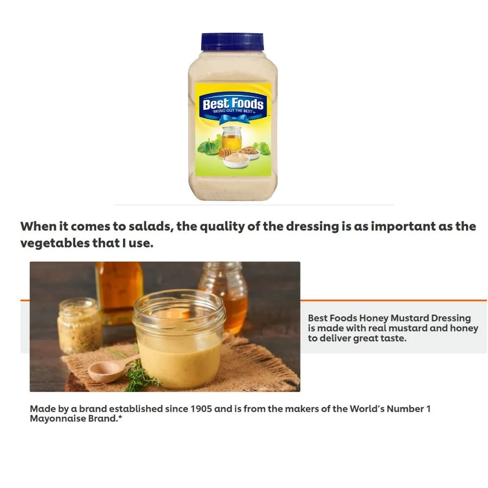 Bring our the Best World Number 1 Mayonnaise Brand Best Foods Honey Mustard Dressing 2.5L