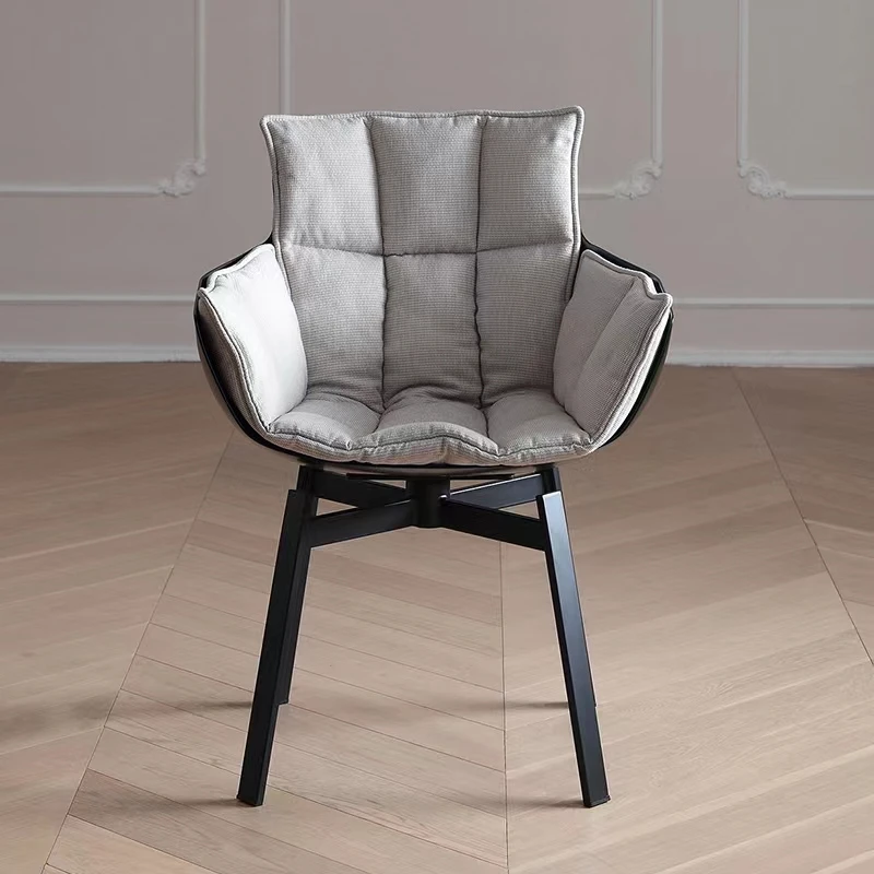 Minimalist Italian Dining Chair Light Luxury Family Modern Grey Orange Microfiber Leather Design Dining Chair